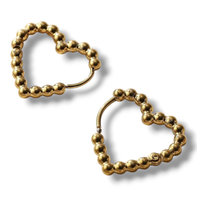ARO ACERO DORADO ARGOLLA CORAZÓN BOLITAS