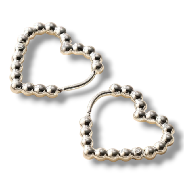 ARO ACERO BLANCO ARGOLLA CORAZÓN BOLITAS 