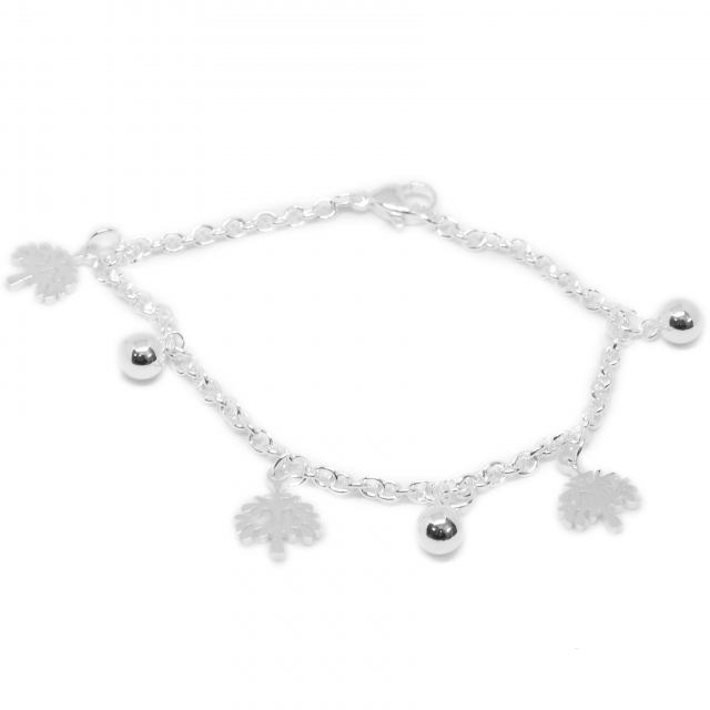 Pulsera Acero Blanco Bolitas y Arboles 