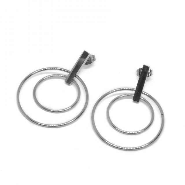 Aros Acero Colgantes Doble Círculos 