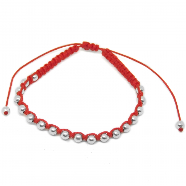 Pulsera Acero Blanco Cordon Rojo 20 Bolitas 