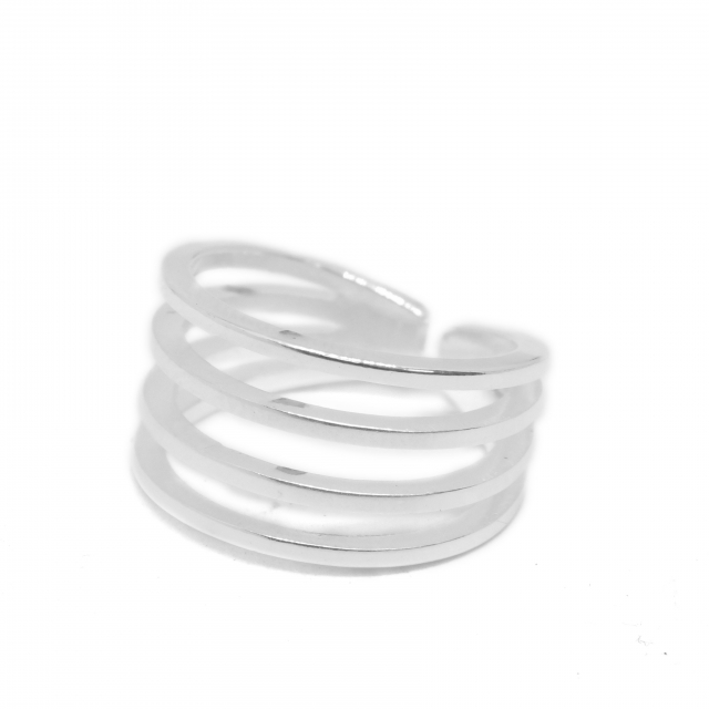 Anillo Acero Blanco Líneas Caladas 