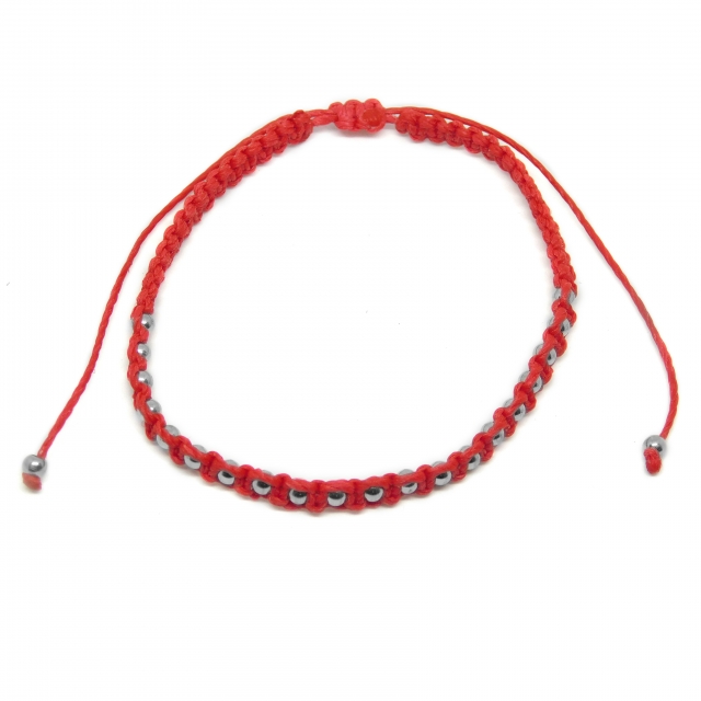 Pulsera Acero Ajustable Hilo Rojo Bolitas 